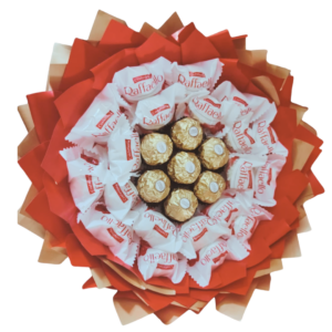 Słodki bukiet z pralin Raffaello, Ferrero Rocher prezent na Urodziny